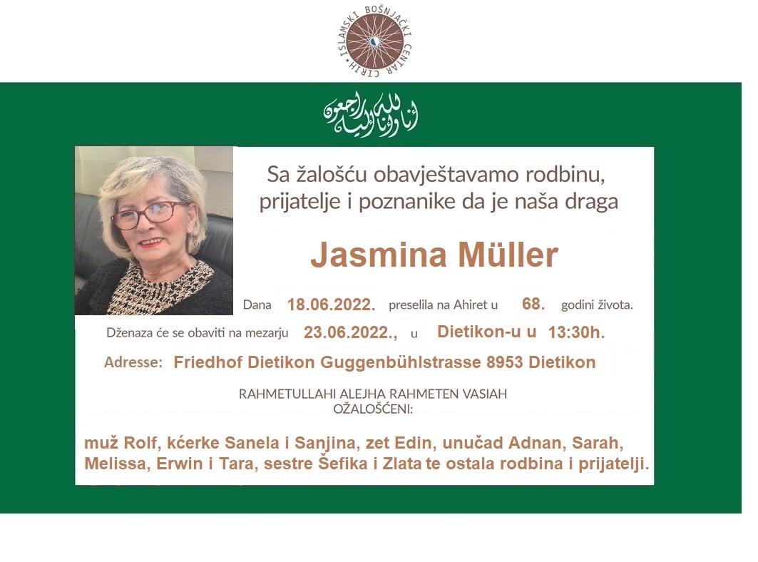 Obavijest o smrti r. Jasmina Muller
